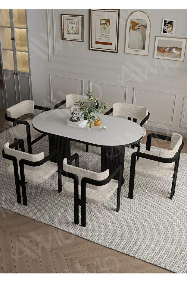 Calina Bohem Ayak 6'lı Tokyo Metal Demonte Sandalye 80x160 Masa Sandalye Takımı